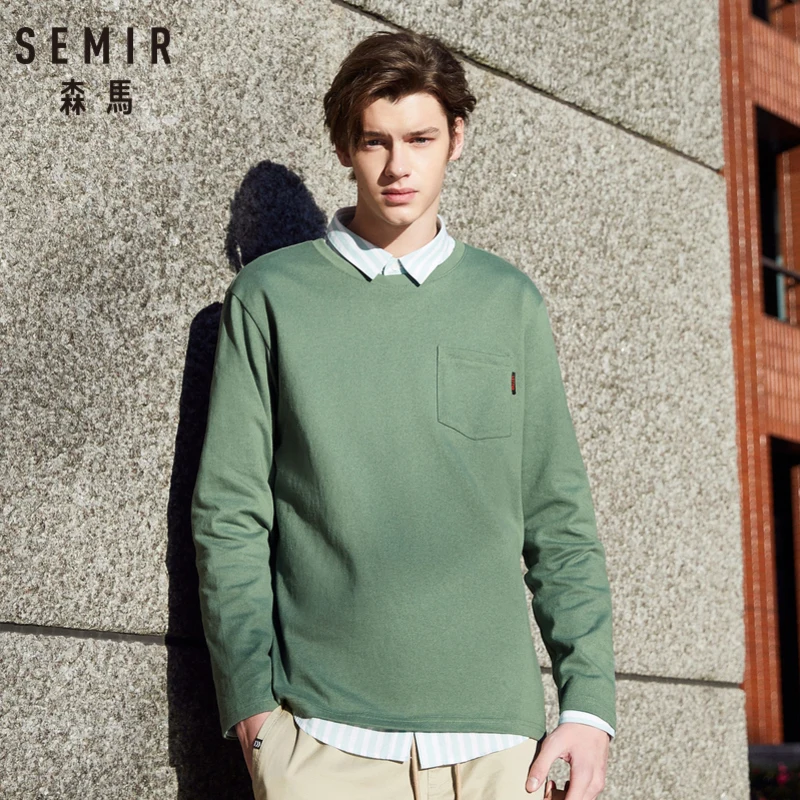 SEMIR мужская Трикотажная Рубашка с длинными рукавами и нагрудным карманом мужские