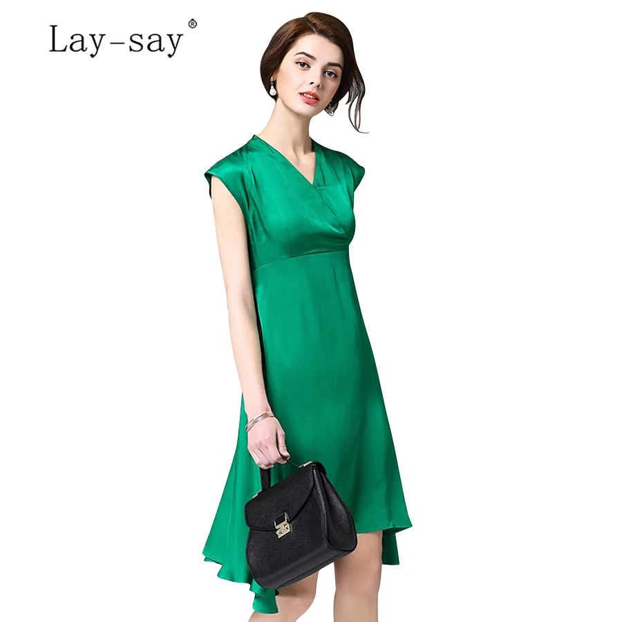 2017 г. брендовые Летние сплошной цвет Новый Нерегулярные платье Элегантный V шеи