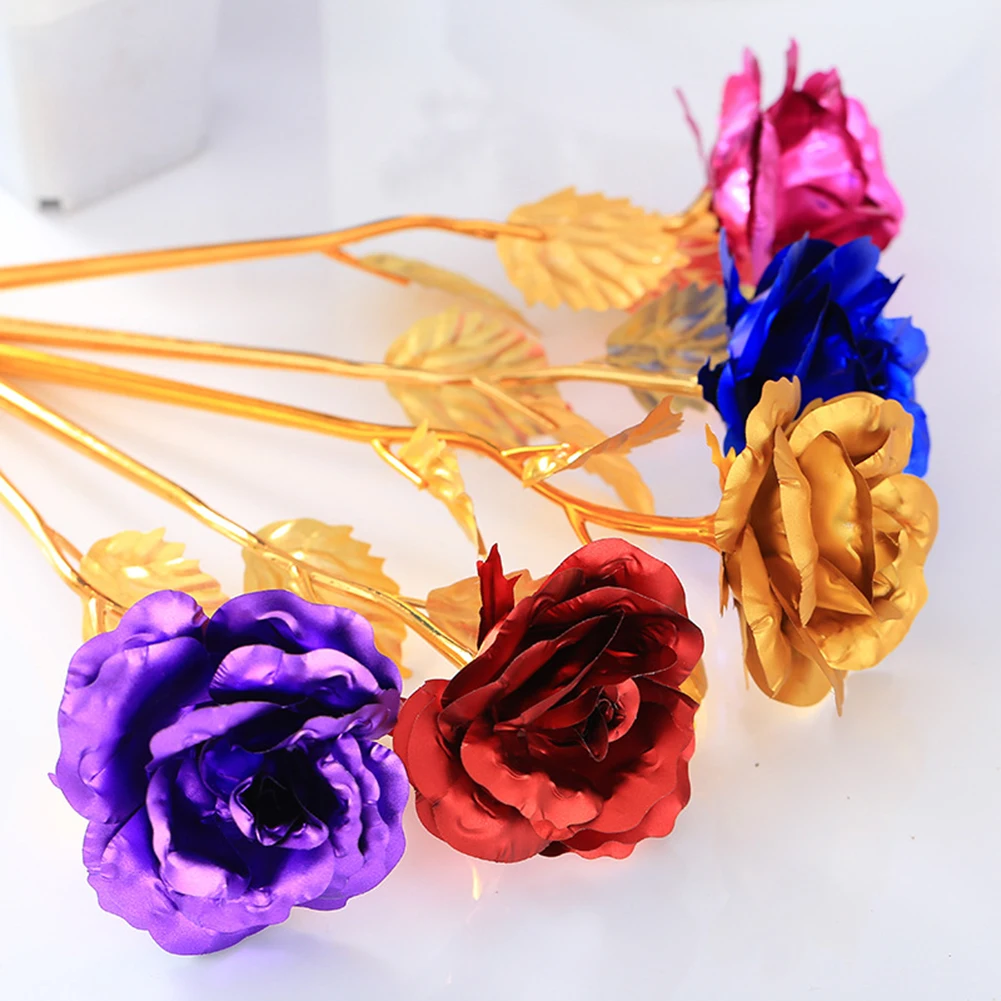 

24K Gold Foil Fake Rose Flower Artificial Rose Flower Branch Wedding Decoration for Valentine's Day Gift Romantic Lover