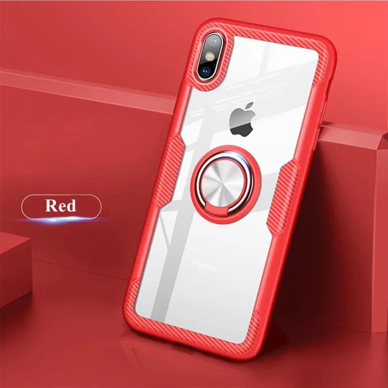 Роскошный прозрачный бронированный чехол для телефона iphone X XS MAX XR, прозрачный магнитный автомобильный держатель с кольцом, Жесткий Чехол из поликарбоната для iphone 8, 7, 6, 6S Plus