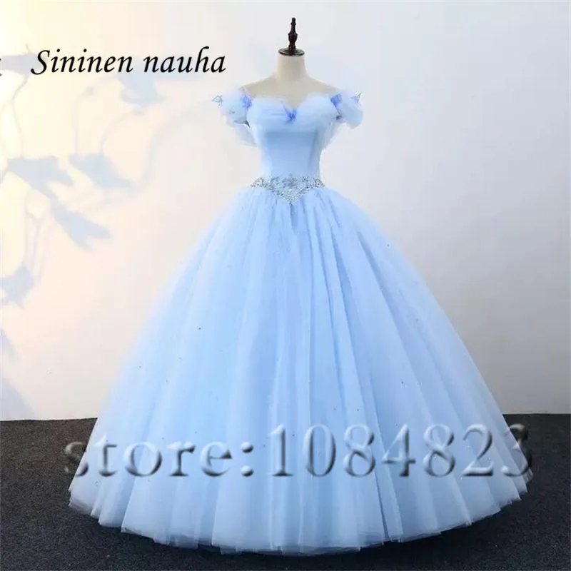 light blue Светильник Бальные платья голубого цвета, вечерние платья для выпускного вечера с открытыми плечами, бальное платье с бисером для танцев, vestidos De 15 Anos, 16 платьев 151 - Цвет: light blue