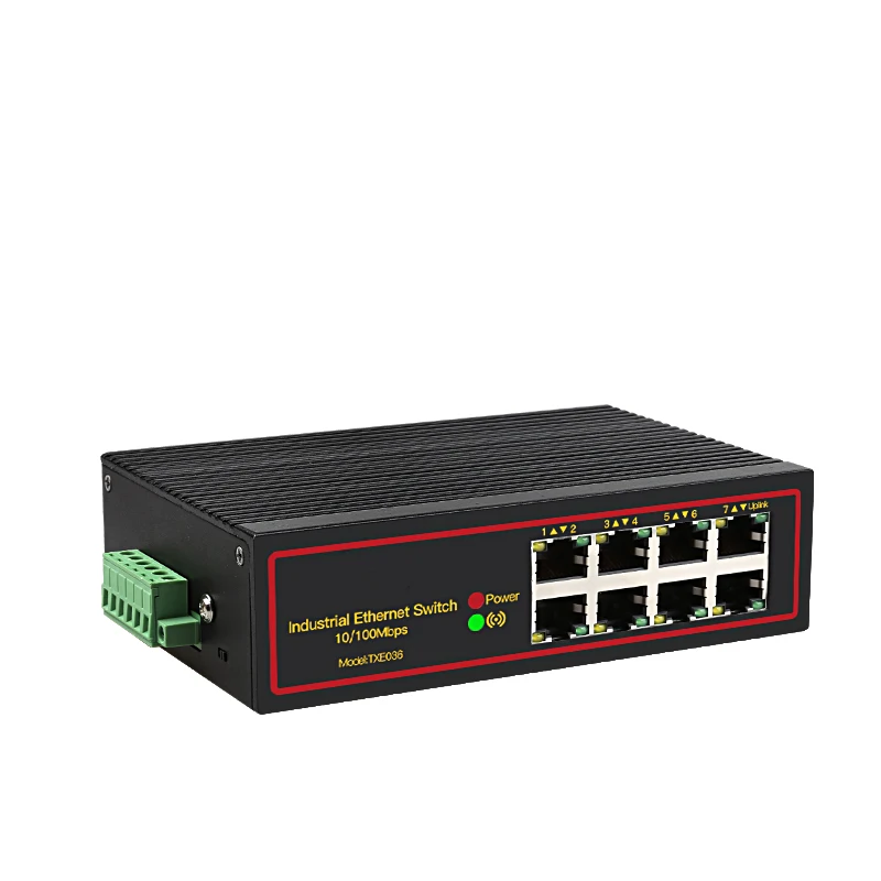Промышленный 8-портовый коммутатор ethernet LAN 100M с двойным питанием постоянного тока