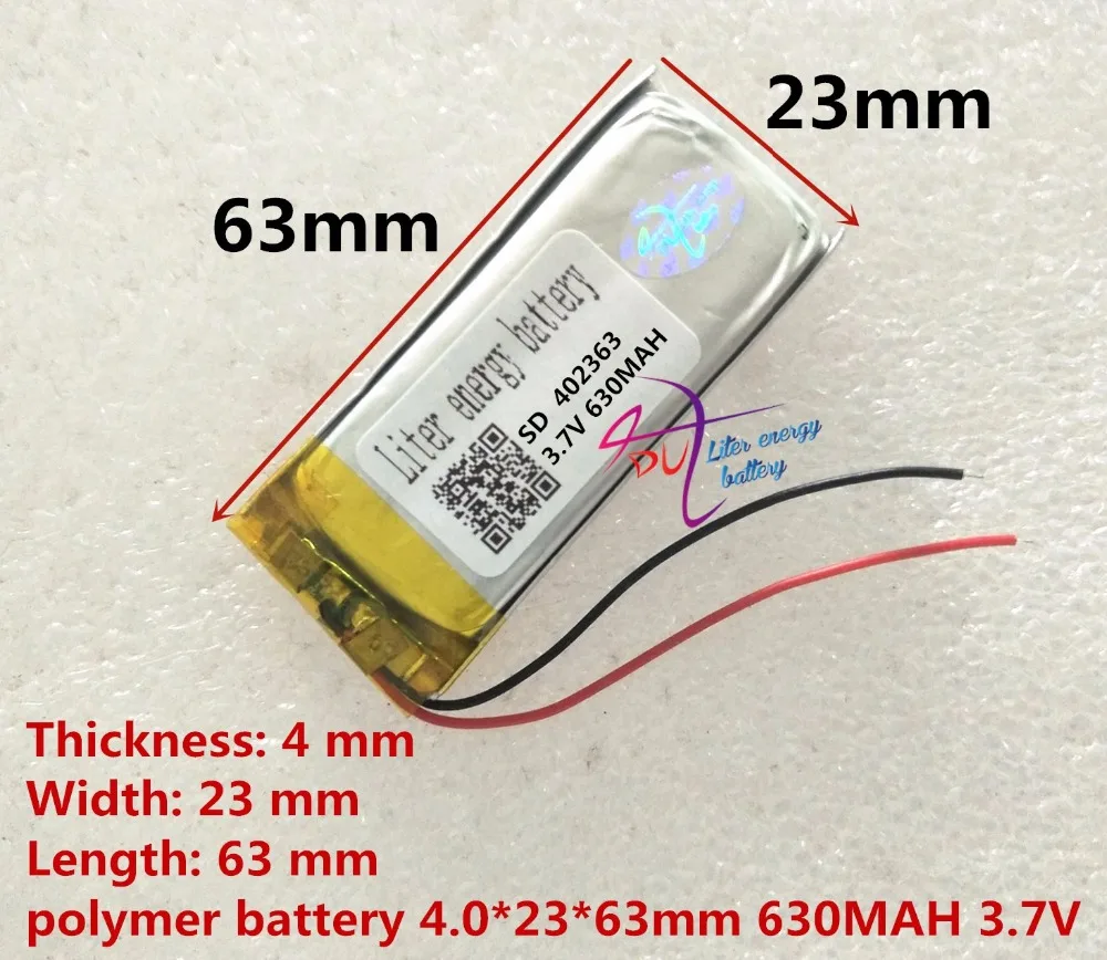 Лучшая батарея бренда 3 7 V литий-полимерный 402363 042363 MP3 рекордер MP4 Bluetooth стерео 630MAH |