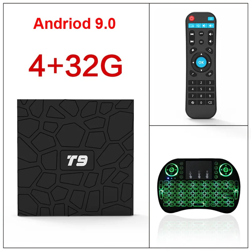 DQiDianZ T9 Android 9,0 Smart tv BOX 4 ГБ 32 ГБ wifi 2,4G четырехъядерный комплект верхней коробки RK3328 Android 8,1 мультимедийный плеер голосовой пульт дистанционного управления - Цвет: 4G32G add I8 9.0