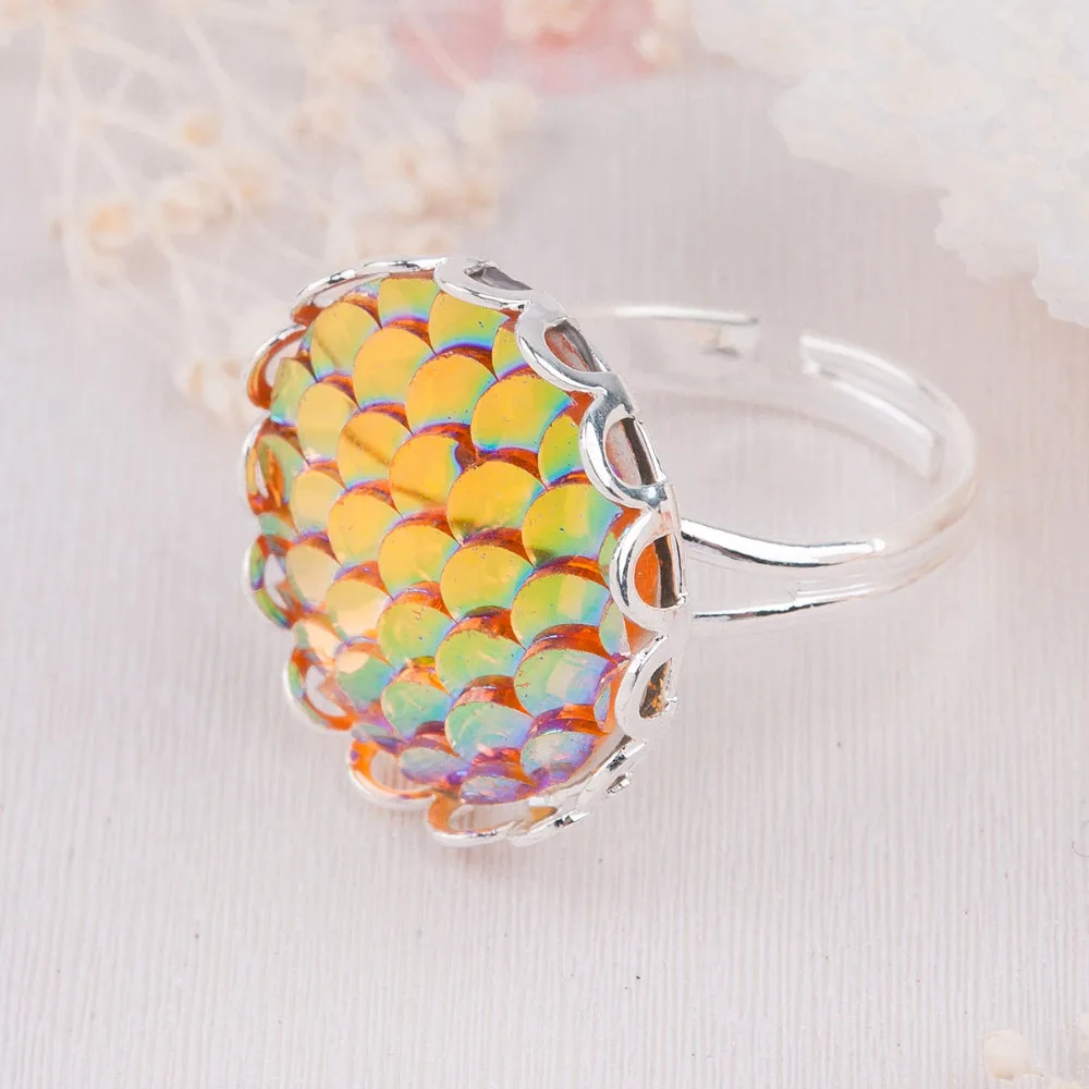 Регулируемые кольца DoreenBeads ручной работы круглые рыбные весы серебряного цвета 16