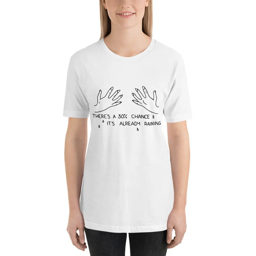 White-black txt 30% шанс, что это уже дождь, графическая футболка, футболка для девочек, забавная женская мода, гранж, tumblr, эстетические Топы в готическом стиле - Цвет: White-black txt
