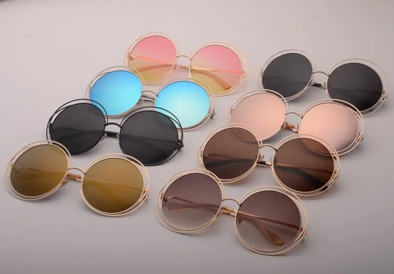 Женские солнцезащитные очки JackJad большие круглые в металлической оправе