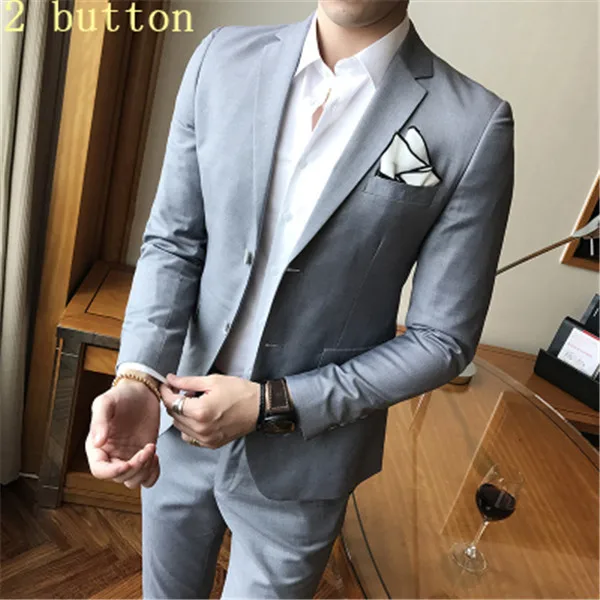 2 pieces sets gray Блейзеры брюки жилет 3 шт наборы/ мода мужской повседневный бутик бизнес Свадебный костюм жениха пиджак брюки жилет - Цвет: 2 pieces sets gray
