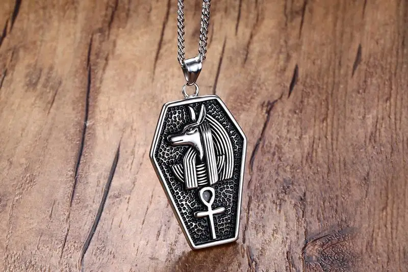 Винтажный панк стиль нержавеющая сталь Египет Ankh крест Anubis Подвески ожерелье для