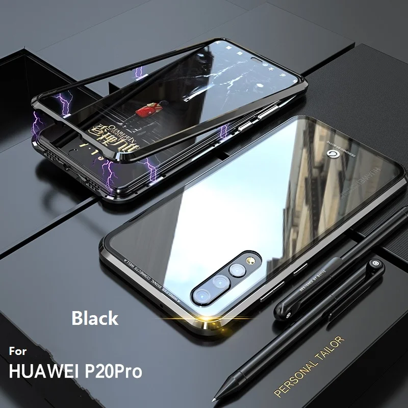 Бампер из металлического алюминия BOBYT для Huawei P20 Pro с встроенной магнитной адсорбцией и укрепленным стеклянным задним покрытием Capa on.