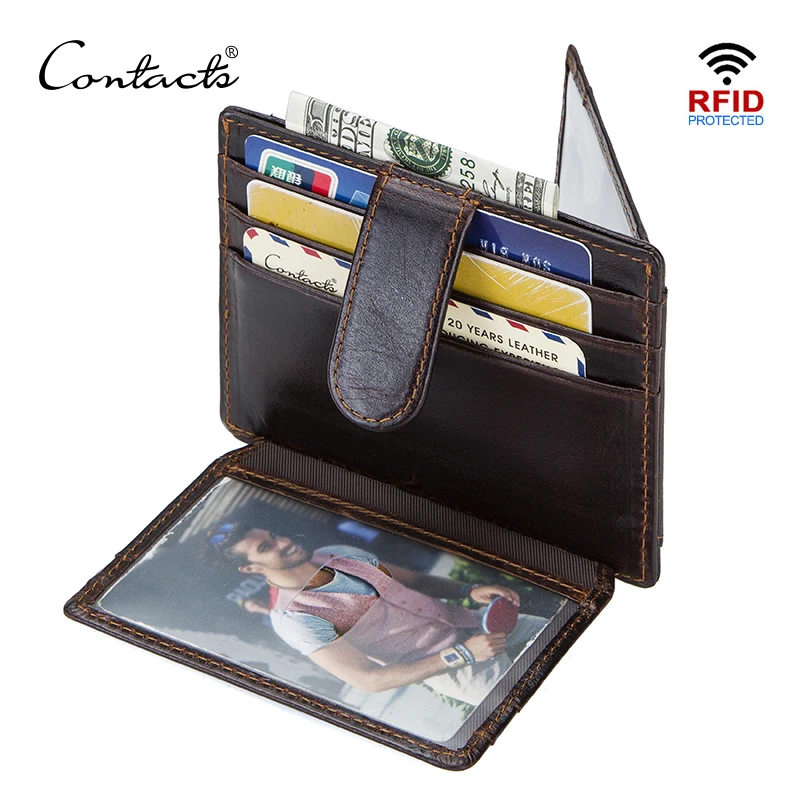 CONTACT'S Мини кошелек RFID из натуральной кожи с отделениями для ID карты дизайн засов