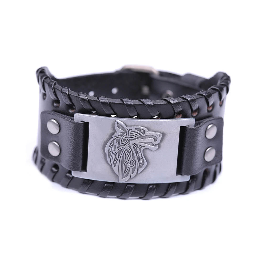 Металлический Широкий Кожаный Браслет манжета Skyrim с подвеской в виде головы