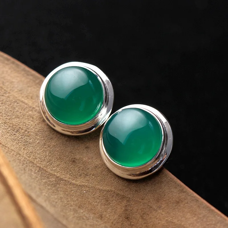court jewelry wholesale silversmith old hand inlaid Chrysoprase earrings in Sterling Silver Earrings female 925 circle | Украшения и