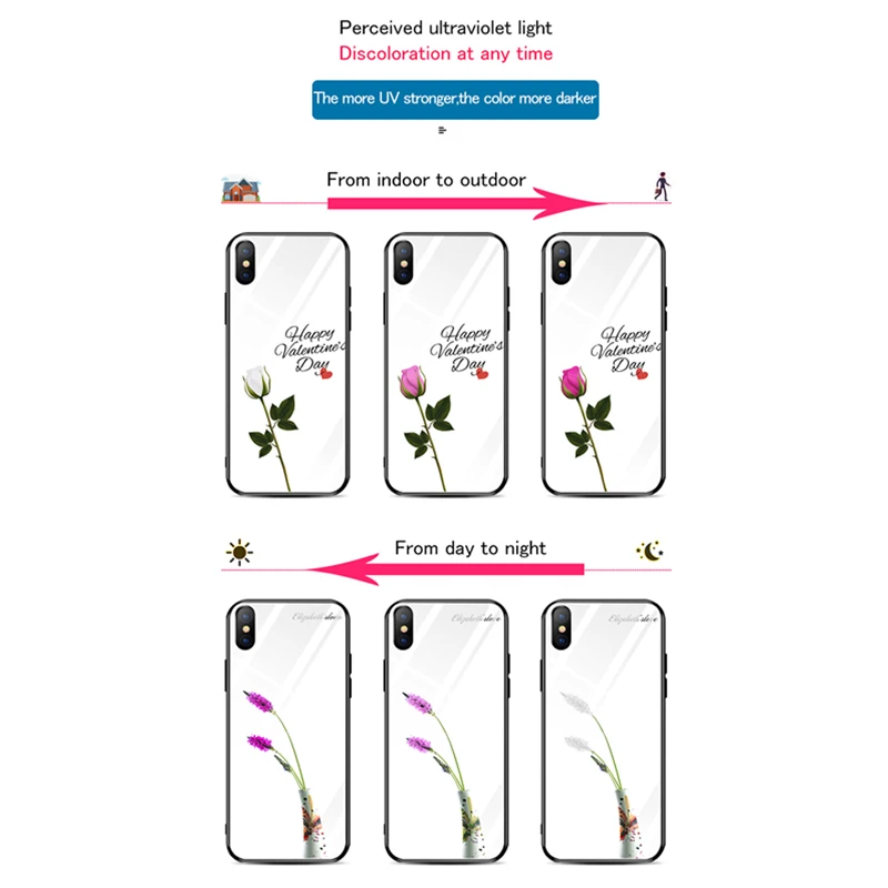 Ультрафиолетовый светящийся цветной чехол для iPhone X XR XS Max 8 7 6S 6 Plus закаленное