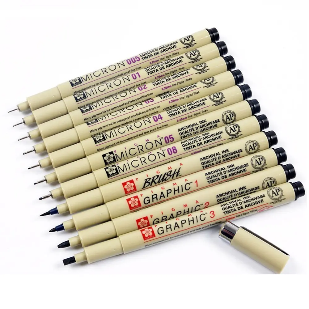Sakura Pigma Micron Liner Pen Набор с ручкой чехол черные чернила перманентные водонепроницаемые ручки для рисования Sektch Marker Fineliners Манга
