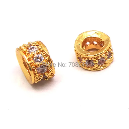 4x6mm New Gold plated Brass Micro Pave Paved Bling Zircon CZ Tube Beads Connectors Spacer For DIY Bracelet Making | Украшения и
