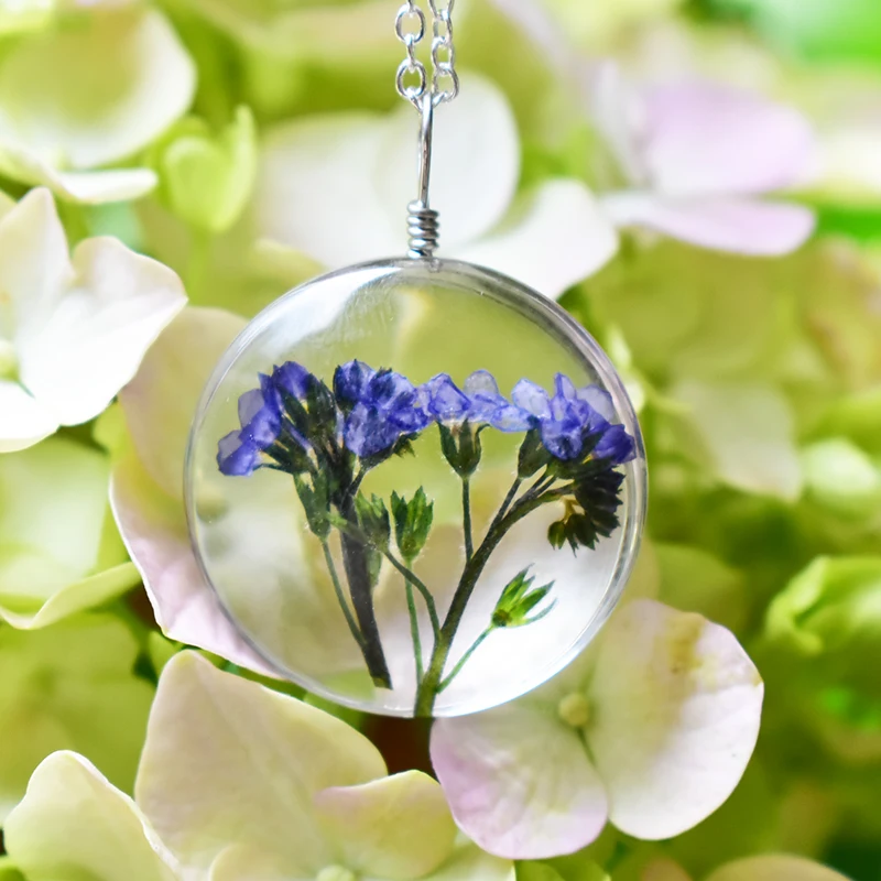 1 шт. сушеный цветок ожерелье Настоящее forget-me-Not живое растение Посеребренная Подвеска ожерелье ювелирные изделия