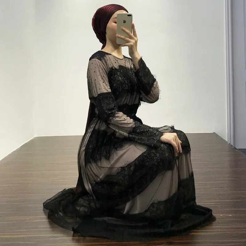 Женское кружевное платье повседневное офисное в стиле петчворк|Мусульманская