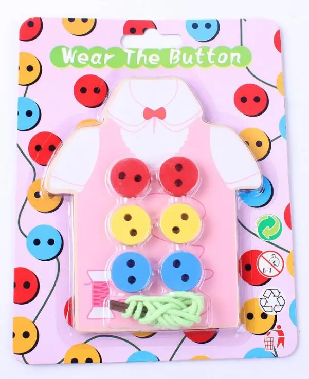 montessori materials Wood 2 styles Wear The Button Wooden Toys Threading Board Beaded building Blocks kids DIY handmade toy | Игрушки и
