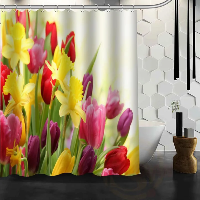 Лучшая Красивая занавеска для душа с цветами тюльпанами ванной