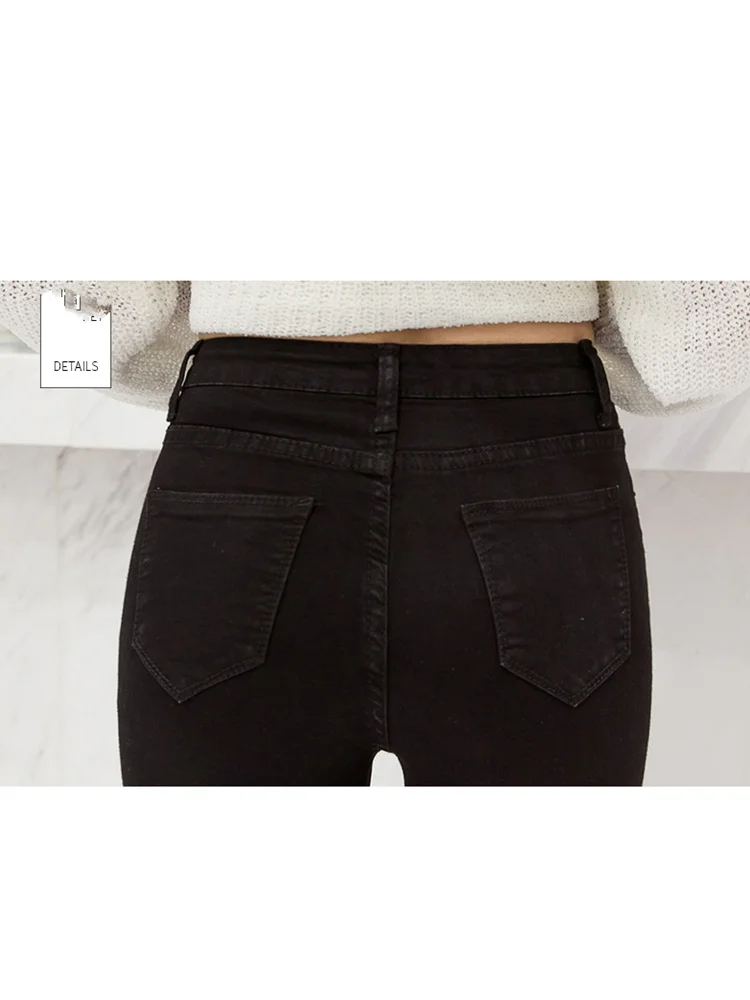 JUJULAND Ripped Skinny Denim Jeans Summer Women Casual Button Fly High Waist New Style Trousers Female Plain Fashion | Женская одежда