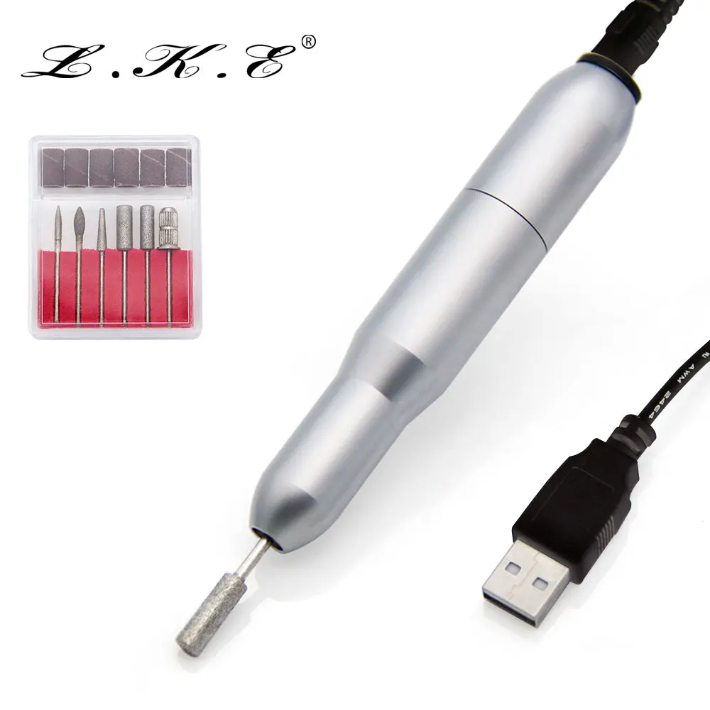 silver 1 LKE электрический сверлильный станок для ногтей 20000 ОБ/мин USB алмазный резак для ногтей сверло для педикюра Maniure сверла для ногтей инструмент для полировки ногтей - Цвет: silver 1