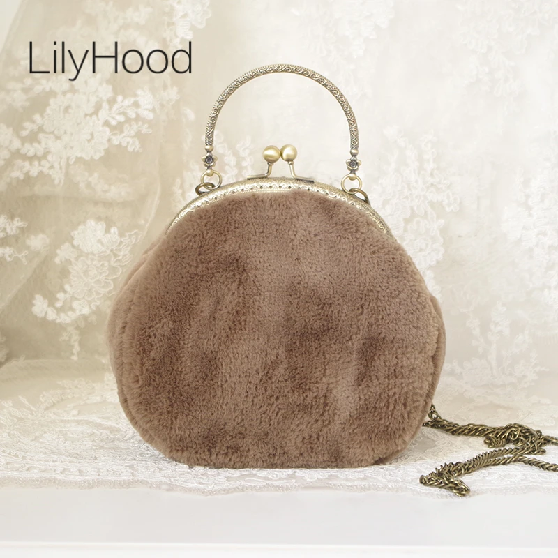 

LilyHood Handmade Women Fuax Fur Small Cute Shoulder Bag Fashion Trendy Winter Vintage Retro Chic Fluffly Furry Crossbody Bags