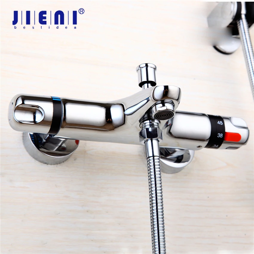 

JIENI Chrome Brass torneira da banheira Bathtub Sink Basin Faucet Set Exposed Shower Faucet Wall Mounted Thermostatic Mixer Taps