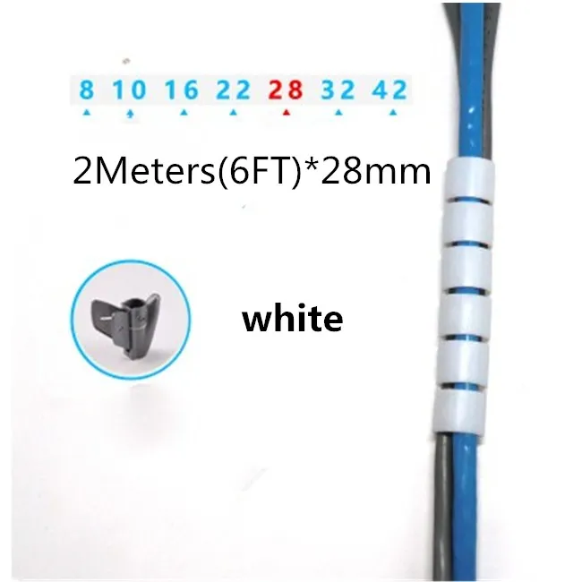 2Meters x28mm(white) KEITHNICO Кабельный органайзер провода управление протектор устройства для сматывания кабеля спиральная трубка рукав настольный компьютер шнур питания для хранения обёрточная бумага - Цвет: 2Meters x28mm(white)