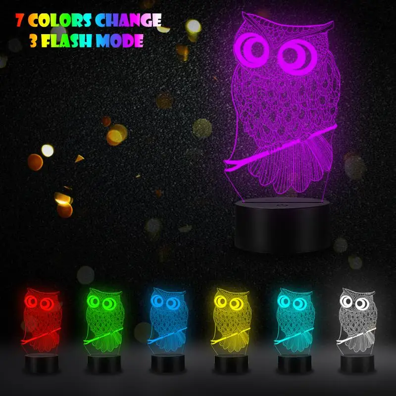 3D ночной Светильник VCity в виде совы светодиодный светильник с USB разноцветный для