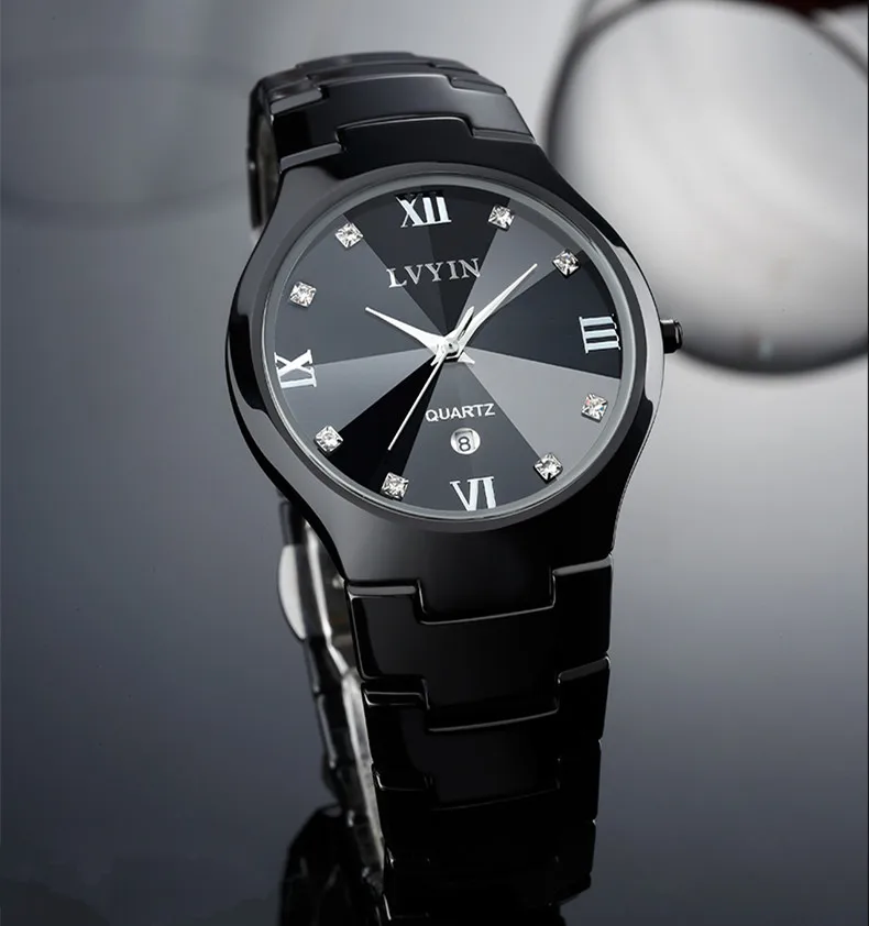 Relogio Montre Femme для влюбленных Черные Керамические нарядные часы кварцевые Деловые с