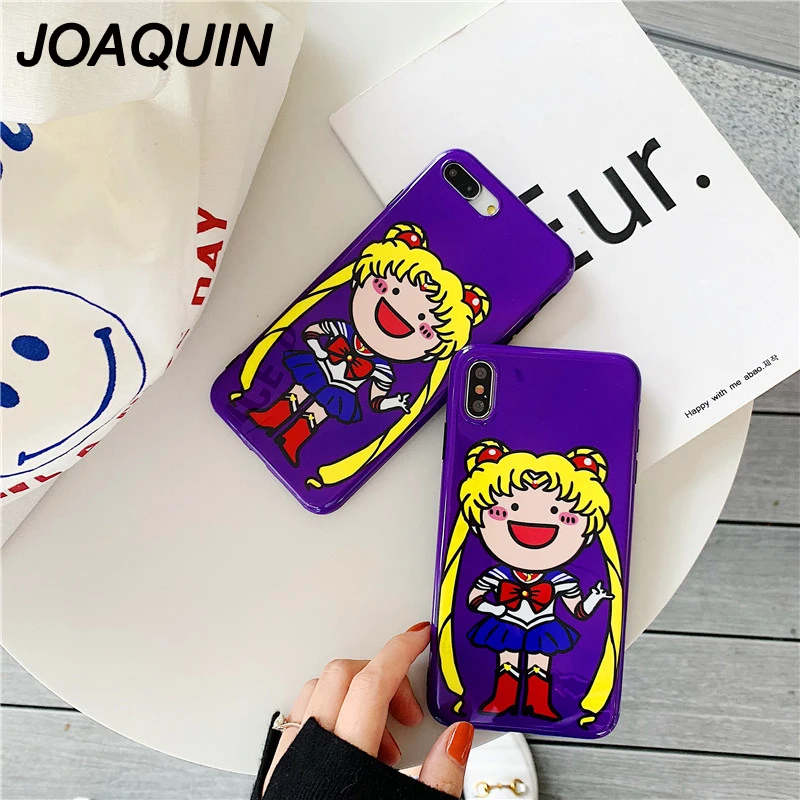 Фиолетовый японский аниме Kawaii Сейлор Мун девушка телефон чехол для iPhone 6 Puls 6S 7 8 X XS