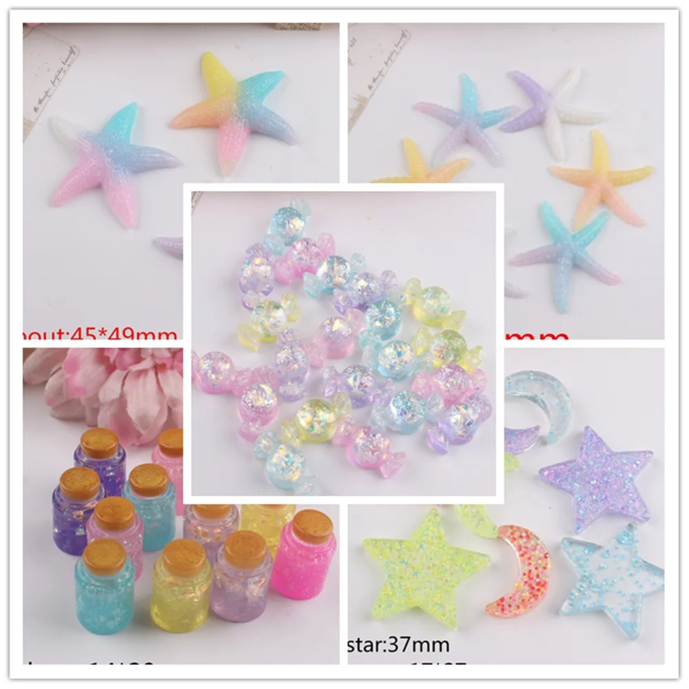 

10pcs/lot flat back resin starfish candy star moon wishing bottle mix colors