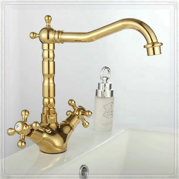 Retro Golden Faucets Double Handle Basin Mixer Tap Noble Gorgeous Swivel Sink Faucet mixer | Обустройство дома
