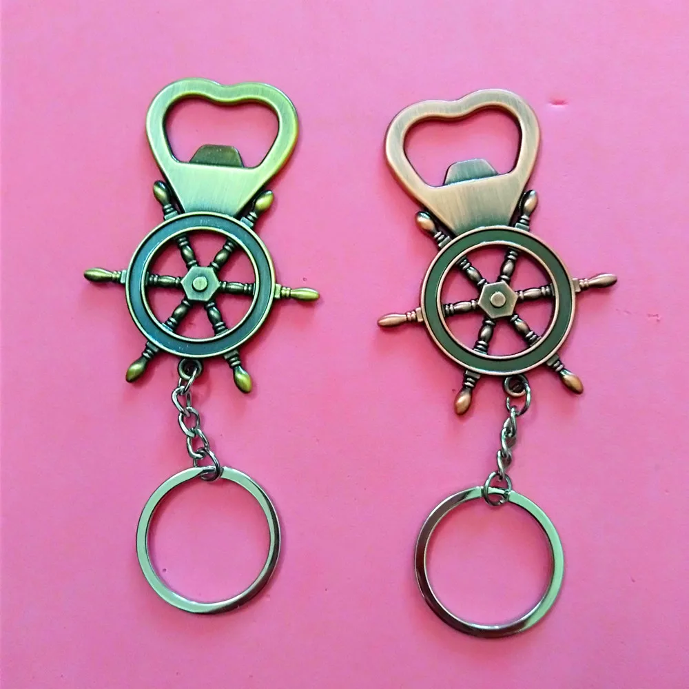 

100PCS rudder keychain metal beverage can opener key ring zinc alloy multifunctional beer bottle opener key ring keychain