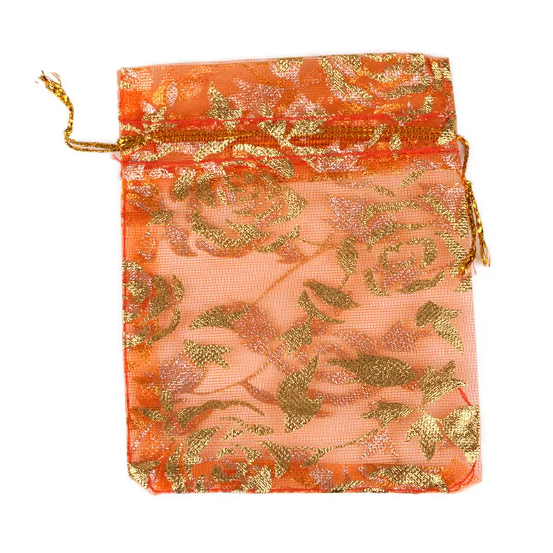 Orange Rose 50 шт. 7X9 9X12 11X16 13X18 см цвет Бронзированная роза Сердце Любовь ювелирные изделия Упаковка жемчужные мешки из пряжи свадебный подарок сумки мешки для конфет - Цвет: Orange Rose