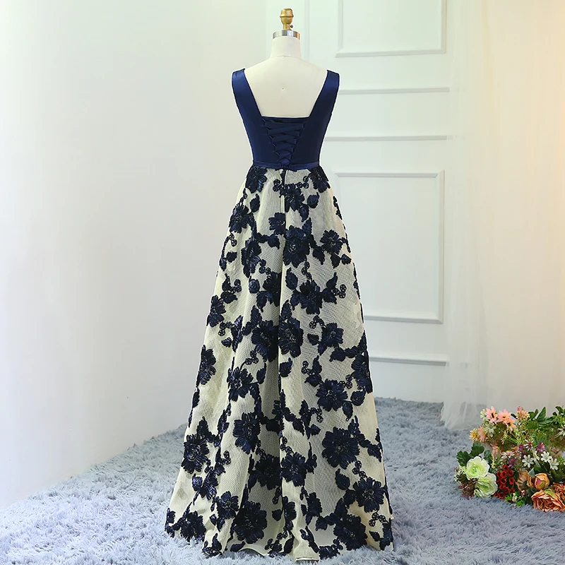 Новое темно синее вечернее платье длиной до пола сексуальное сатиновое с v