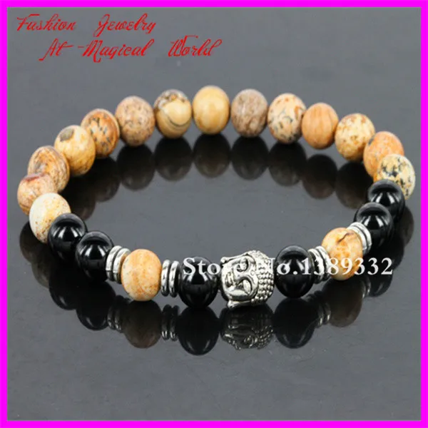 Высокое качество изображения бусины из драгоценного камня браслет 8 мм черный