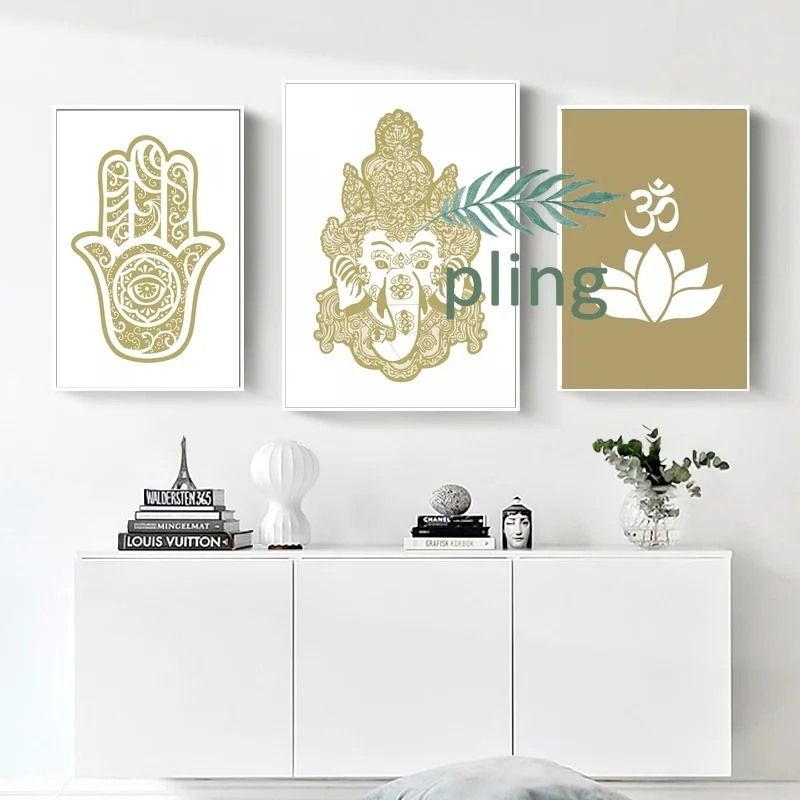 Ganesha Hamsa ручной простой цветок лотоса с OM художественный холст постер настенная