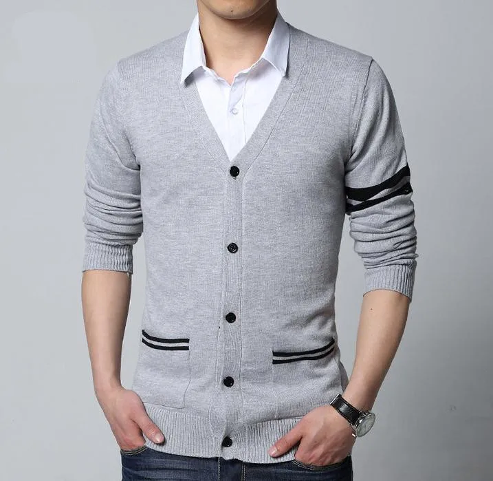2017 Модные осенние повседневные мужские свитера мужской V шеи Зимний кардиган