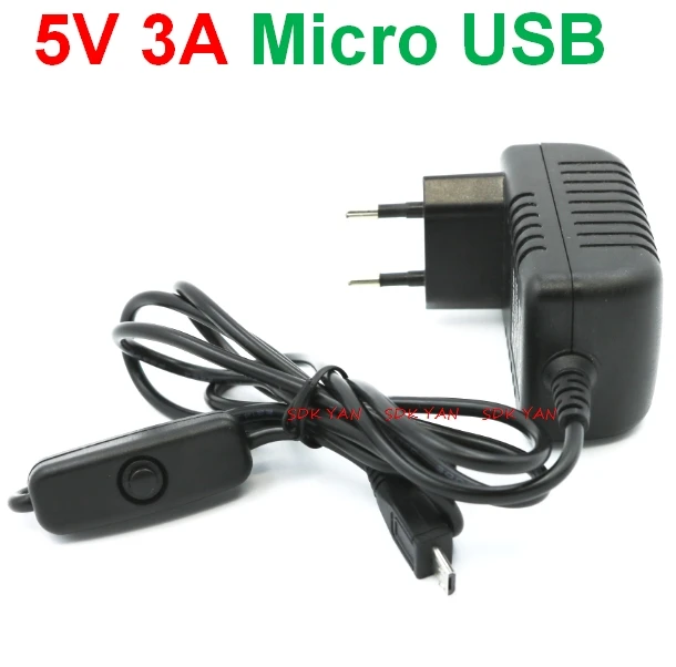 2 шт. 5V 3A ЕС Raspberry Pi 3 Питание кнопка переключения Micro USB Интерфейс мощность Зарядное