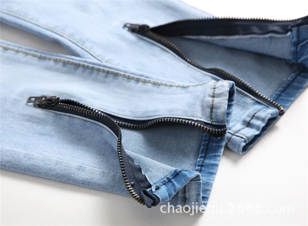 REPPUNK 2018 New High Street Men Jeans Stretch Destroyed Ripped Design Fashion Ankle Zipper Skinny For male hiphop Pencil Pants | Мужская
