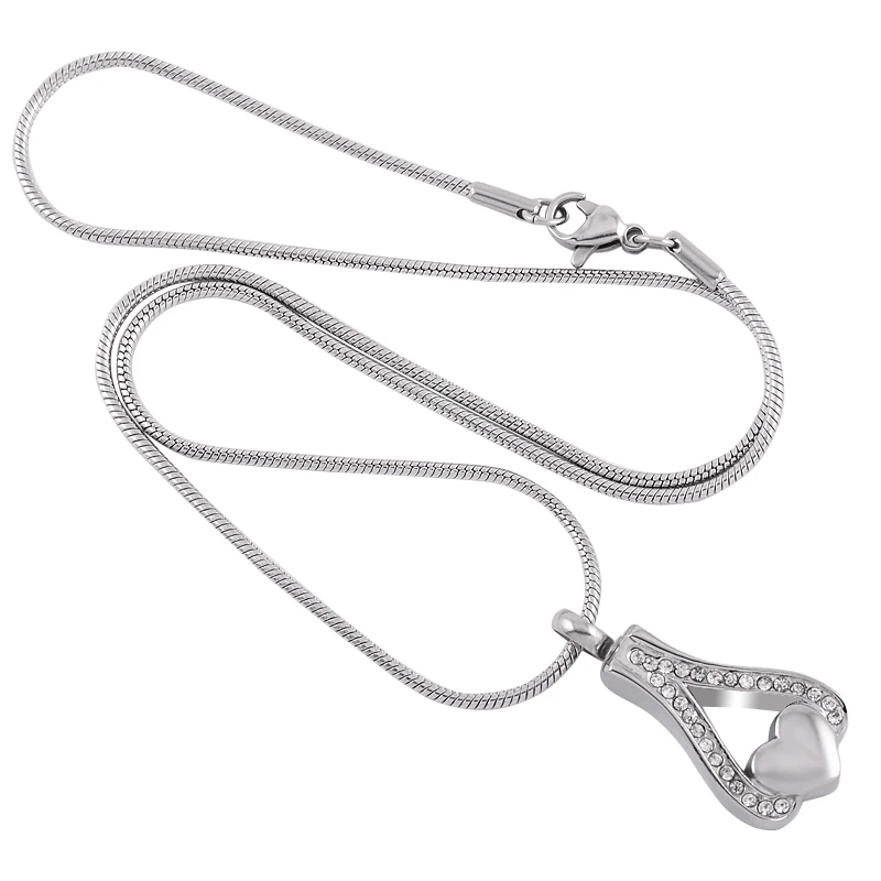 

9040 Mini Stones Inlay Hold Heart Memorial Urn Necklace Stainless Steel Cremation Pendant Jewelry Funeral Ashes Holder Keepsake