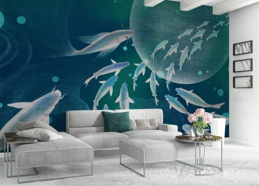 

[Self-Adhesive] 3D Fish School Pond 6 Wall Paper mural Wall Print Decal Wall Murals