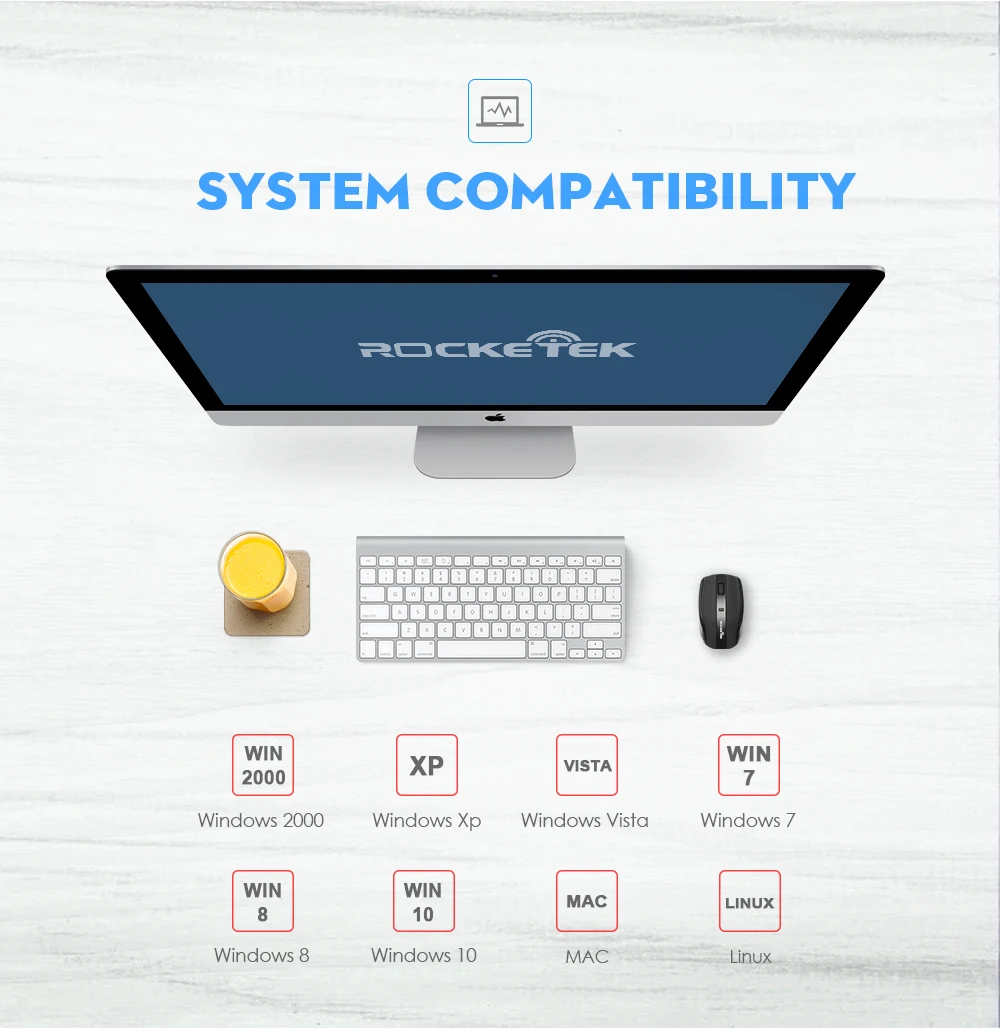 Rocketek USB Беспроводная мышь 1600 dpi 4 кнопки эргономичная Для imac pro macbook ноутбук оптическая мышь