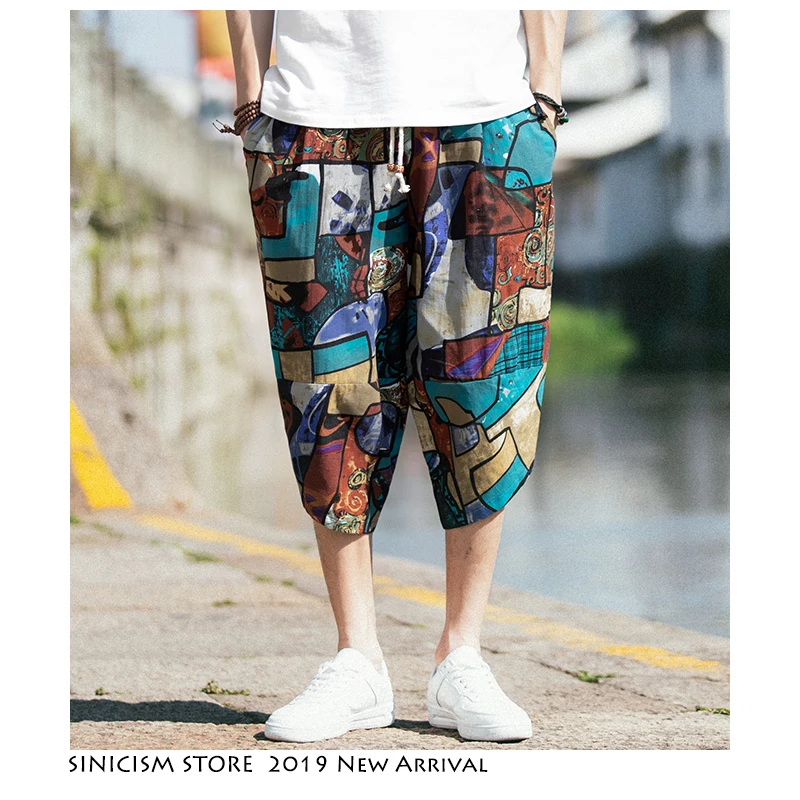 Sinicism Store Харадзюку 5XL шаровары мужские 2019 летние хлопковые льняные винтажные