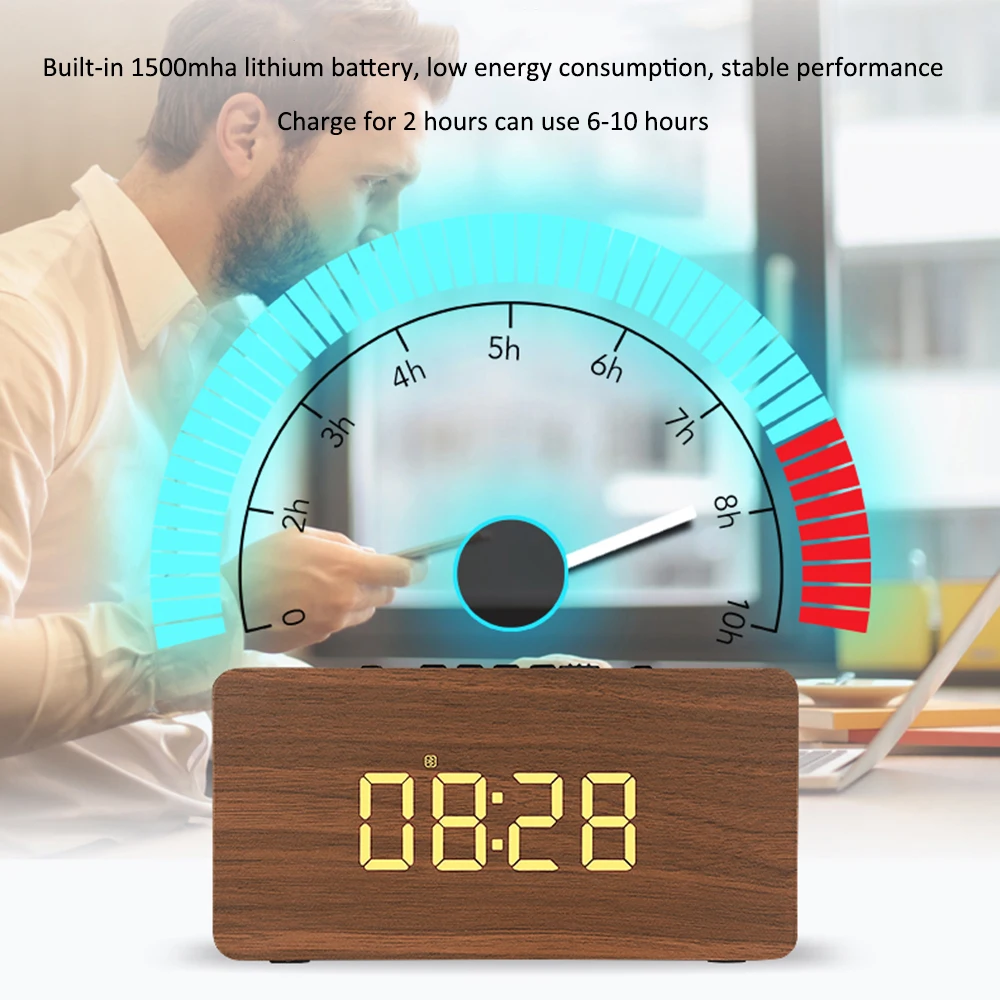 Abuzhen Портативный Hi-Fi Bluetooth динамик стерео беспроводной светодиодный дисплей часы