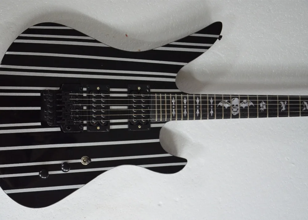 Электрогитара QShelly Черная/белая линия логотип strape skull floyd rose locking nut Sch ebony|shopping musical