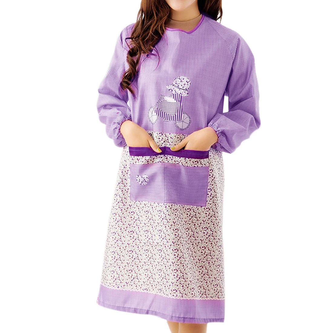Purple Фартук женский кухонный фартук для приготовления пищи фартук Анти Грязный передник с длинными рукавами домашняя кухонная защитная одежда бытовой чистящий инструмент - Цвет: Purple