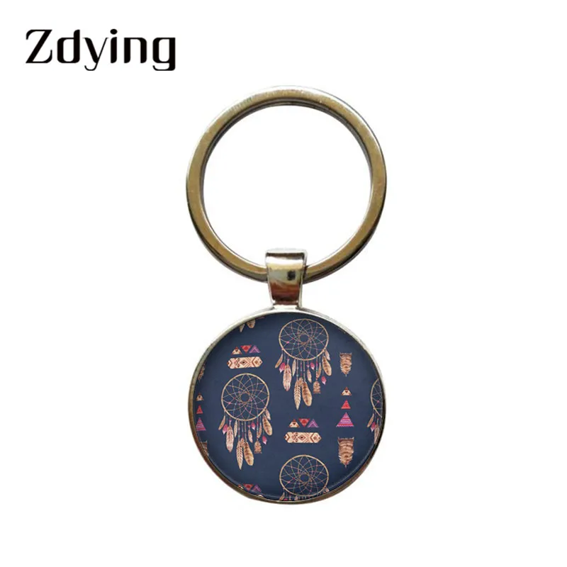 ZDYING красивый Ловец снов перья брелок круглый фото стеклянный кабошон ключ